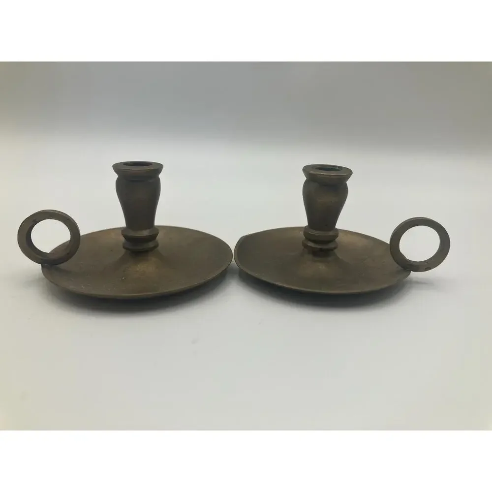 Vintage Brass Chamberstick Candle Holders Pair – Small Candlesticks Colonial